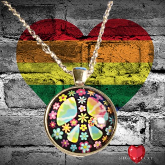 Hippie Peace Sign LBGTQ Pride Necklace - Picture 3 of 6